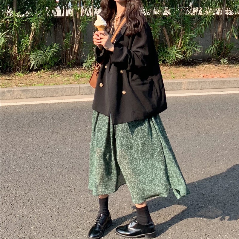 (HÀNG SẴN) Váy chấm bi dáng dài Vintage Hàn Quốc nhẹ nhàng | BigBuy360 - bigbuy360.vn