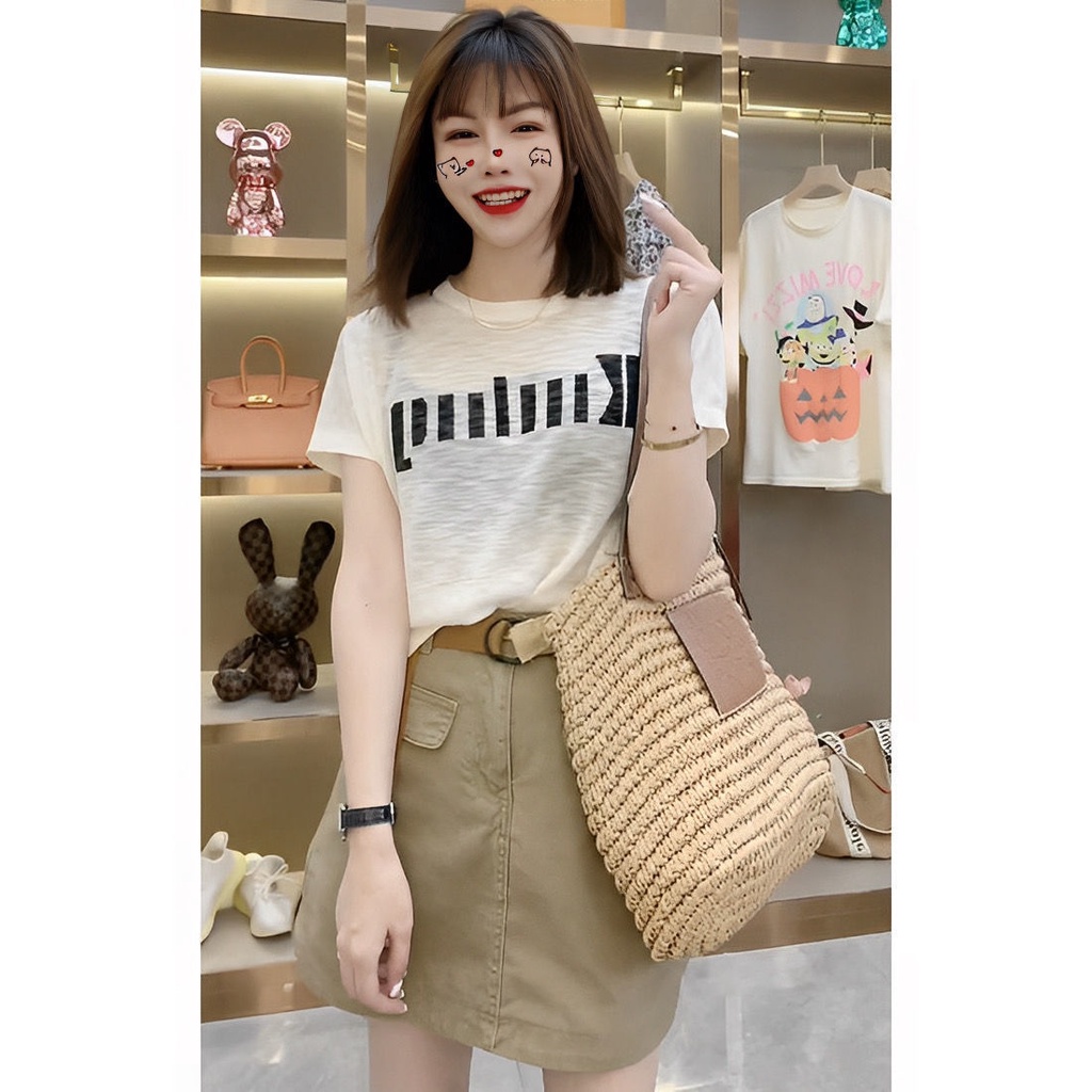 Áo Thun Tay Ngắn Cổ Tròn Dáng Rộng Thiết Kế Đơn Giản Thời Trang Mùa Hè Cho Nữ