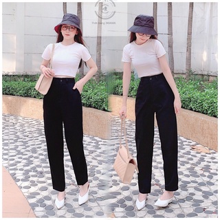Quần tây Baggy nữ đi học cạp lưng cao màu đen vải mềm trơn dáng dài - Quần vải nữ công sở dáng baggy ống đứng bigsize