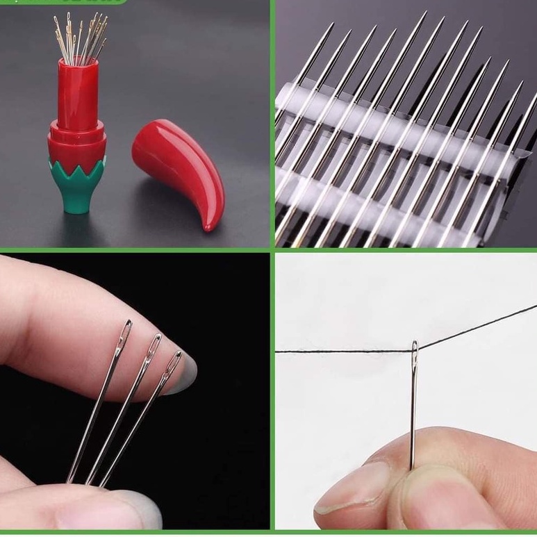 Bộ 12 Kim Khâu Quần Áo Không Cần Xỏ Chỉ Kèm Hộp Đựng Hình Quả Ớt Tiện Dụng