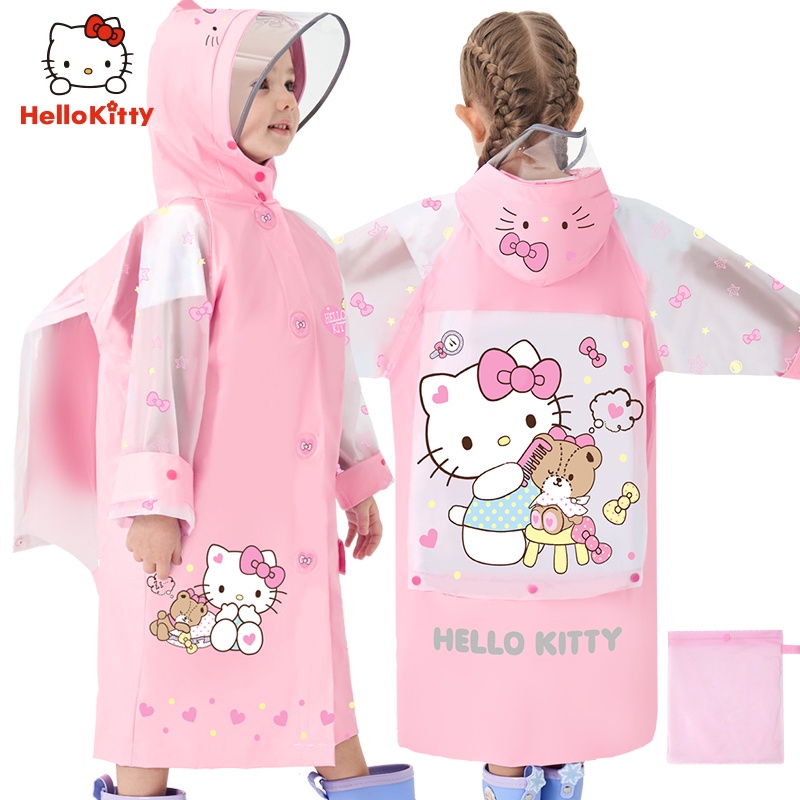 Áo mưa cao cấp họa tiết hoạt hình Hello Kitty ngộ nghĩnh cực kỳ dễ thương dành cho trẻ em