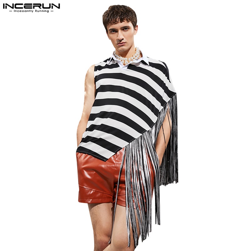 Incerun Áo Sơ Mi Không Tay Viền Tua Rua Kiểu Cách Thường Ngày Cho Nam Dự Tiệc