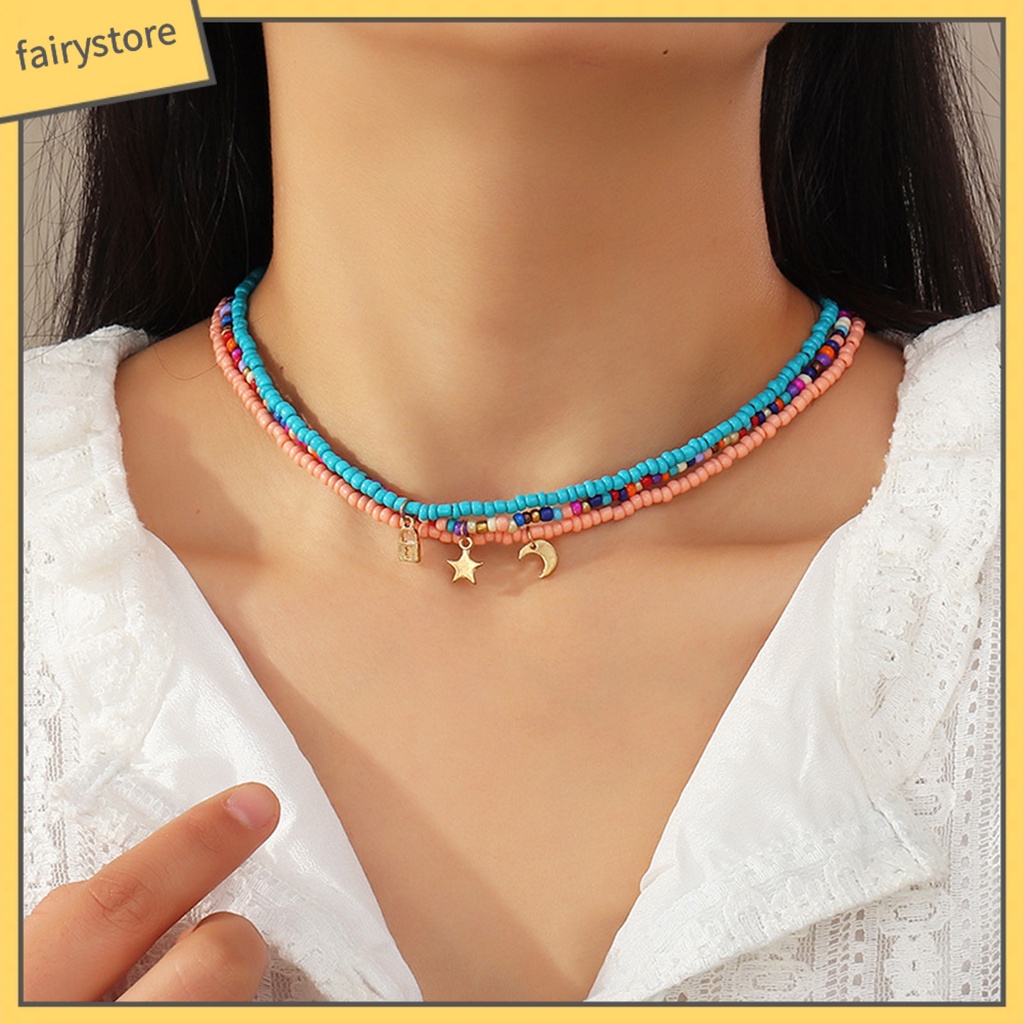 Set 3 Vòng Cổ Choker Bằng Hạt Hình Ngôi Sao Mặt Trăng Thân Thiện Với Da
