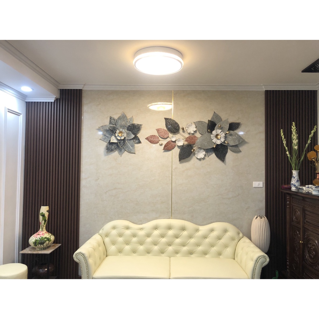 Tranh sắt treo tường nghệ thuật, trang decor trang trí hoa xám xanh đôi đẹp luxury - A2226