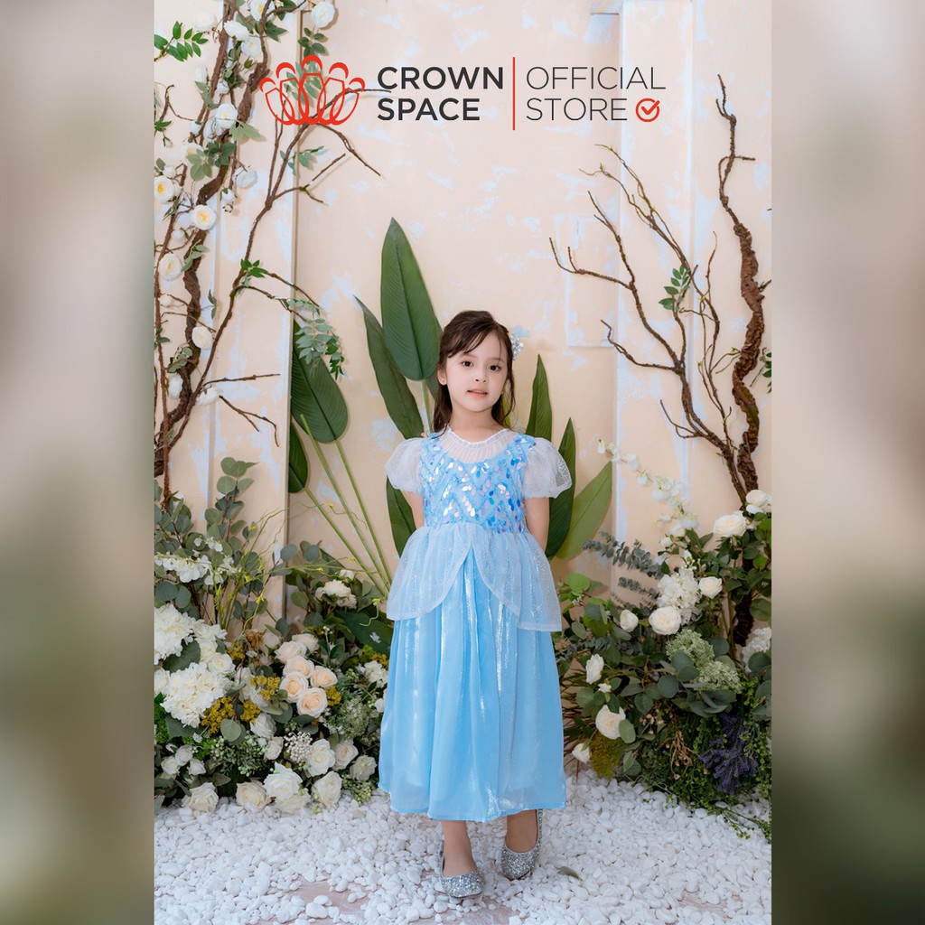 Váy Công Chúa Elsa Xanh Pastel Chính Hãng Crown Kids Size 5-10 Lót Cotton Thoáng Mát CKGS2810906.BL
