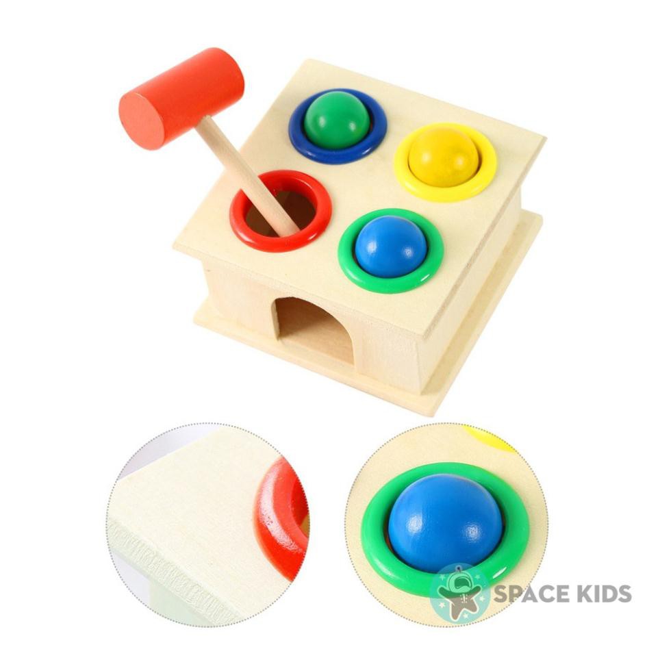 Đồ chơi gỗ cho bé Hộp đập bóng gỗ nhiều màu sắc kèm búa Space Kids