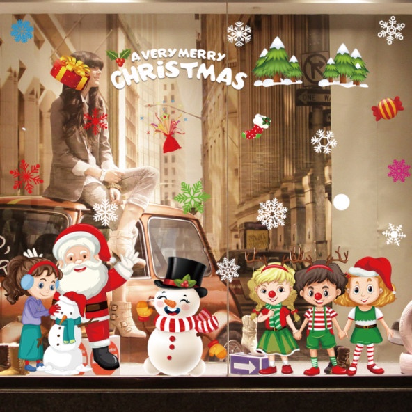 Decal dán tường Noel Hít Tĩnh Điện không Dơ Kính - Ông già Noel đón giáng sinh cùng các bé