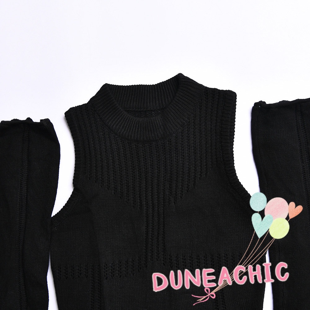 DUNEA Đầm Dệt Kim Màu Trơn Dáng Ôm Phối Tay Xuyên Thấu Gợi Cảm Cho Bạn Gái