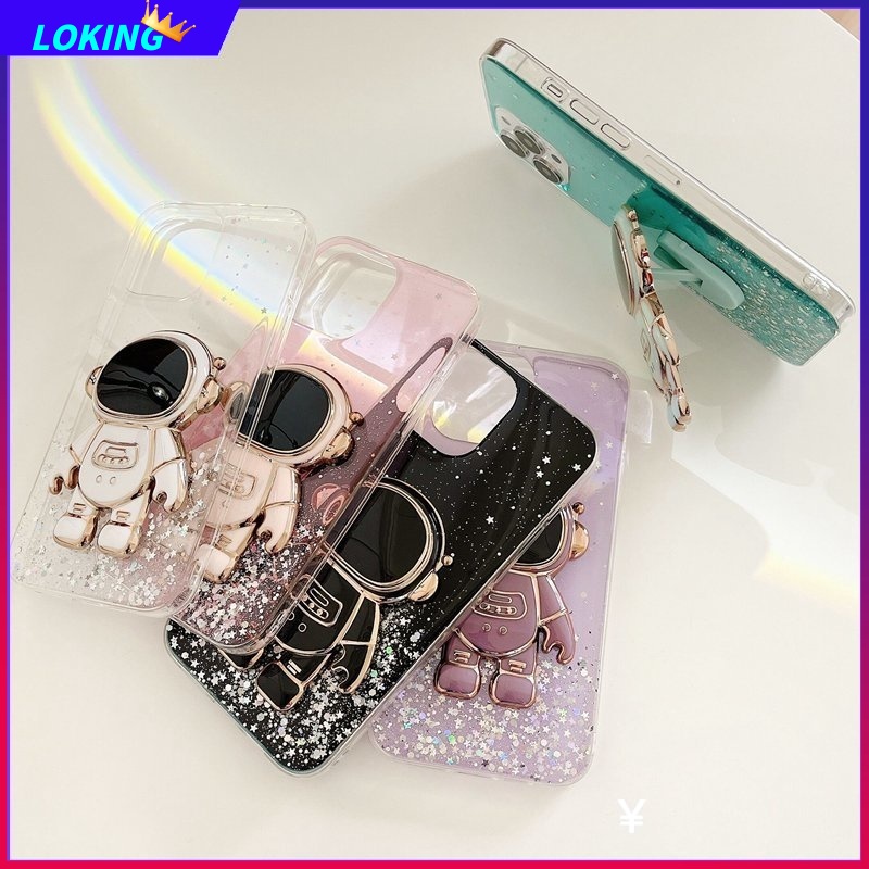 Ốp Điện Thoại Kim Tuyến Nước Kèm Giá Đỡ Hình Phi Hành Gia 3D Cho Samsung Galaxy Note 20 20Ultra 10 10Plus 10Lite 9 8