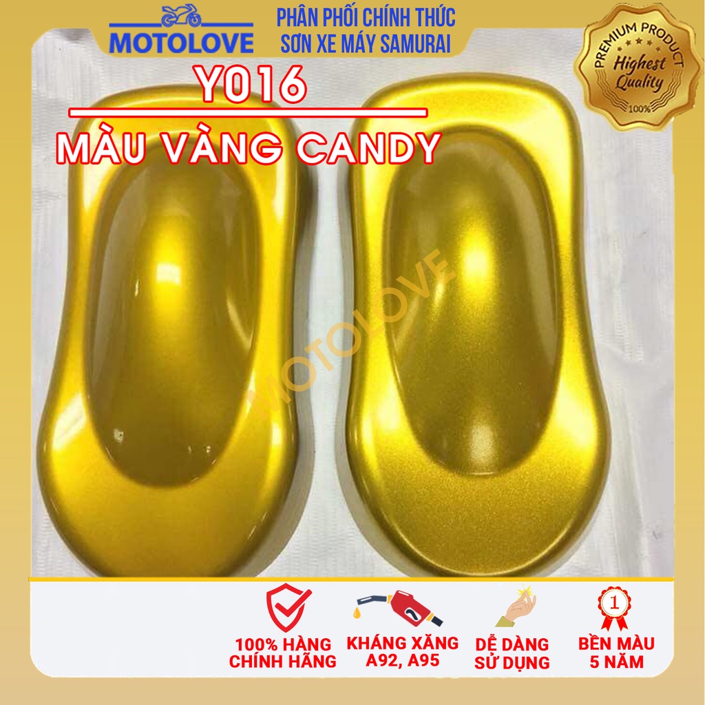Combo Sơn xịt Samurai màu Vàng Candy - Y016 loại 2K chuẩn quy trình độ bền 5 năm gồm 2K04 - 124- Y016 -2k01 nhập khẩu.