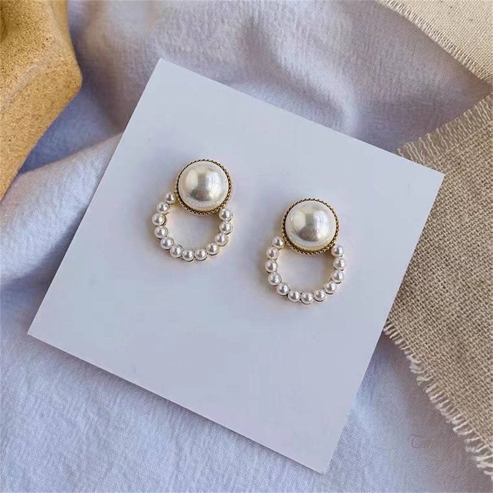 Đôi bông tai ngọc trai GETNOIVAS hình tròn bằng hợp kim thời trang đơn giản cho nữ