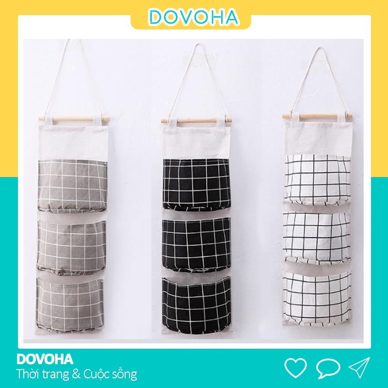 Túi vải canvas treo tường 3 tầng nhiều ngăn đựng đồ cá nhân đa năng tiện dụng DOVOHA TV18