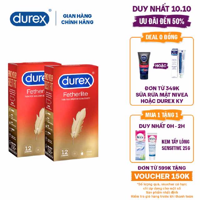 Bộ 2 hộp bao cao su Durex Fetherlite 12 bao (12 cái/hộp, size 52,5mm)