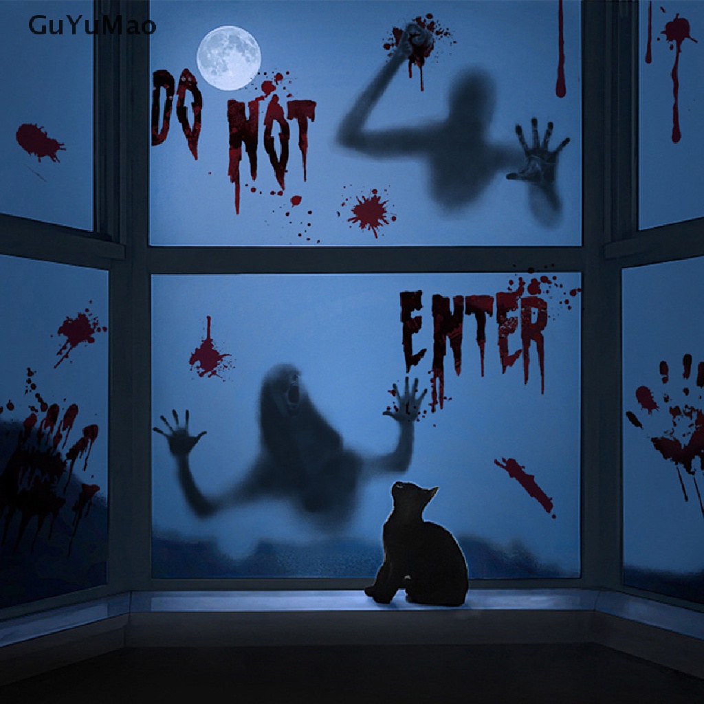 Nhãn Dán Cửa Kính Phòng Tắm In Hình Bàn Tay Máu Kinh Dị Trang Trí Halloween PRTA