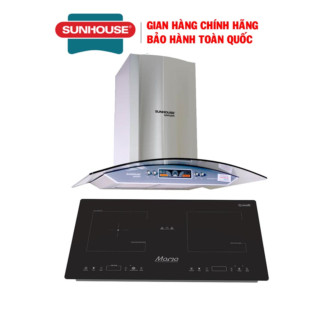 Combo Bếp đôi điện từ hồng ngoại Sunhouse MAMA MMB9100VN + Máy hút mùi kính cong Sunhouse MAMA MM6707-70