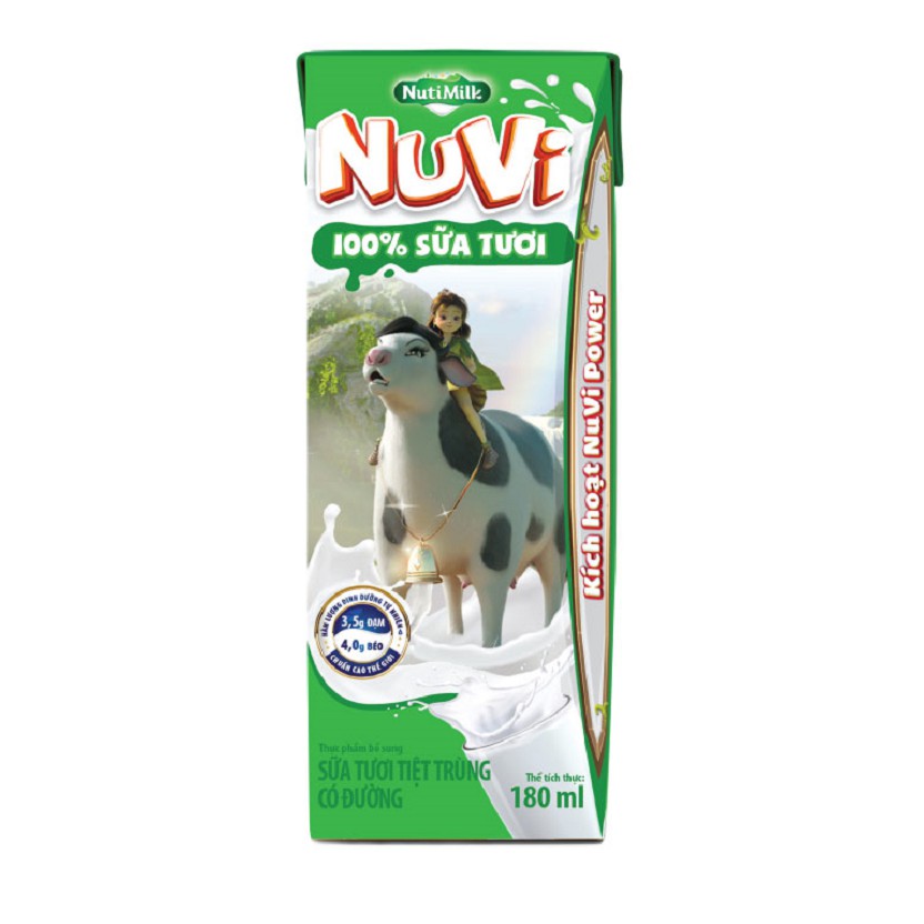 Thùng 48 Hộp NuVi 100% Sữa Tươi Tiệt Trùng Có Đường hộp 180ml