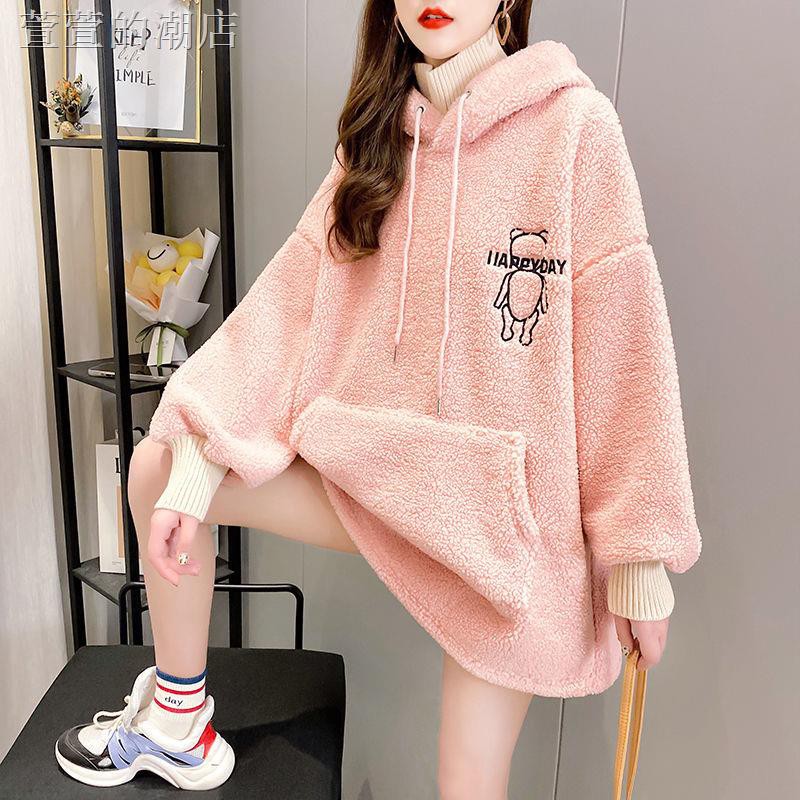 Áo Khoác Len Cashmere Dày Dặn In Hình Gấu Dễ Thương Thời Trang Thu Đông Cho Nữ