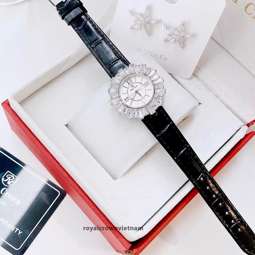 Đồng Hồ Nữ Chính Hãng Royal Crown 4653 Dây Da Vỏ Đá Khối