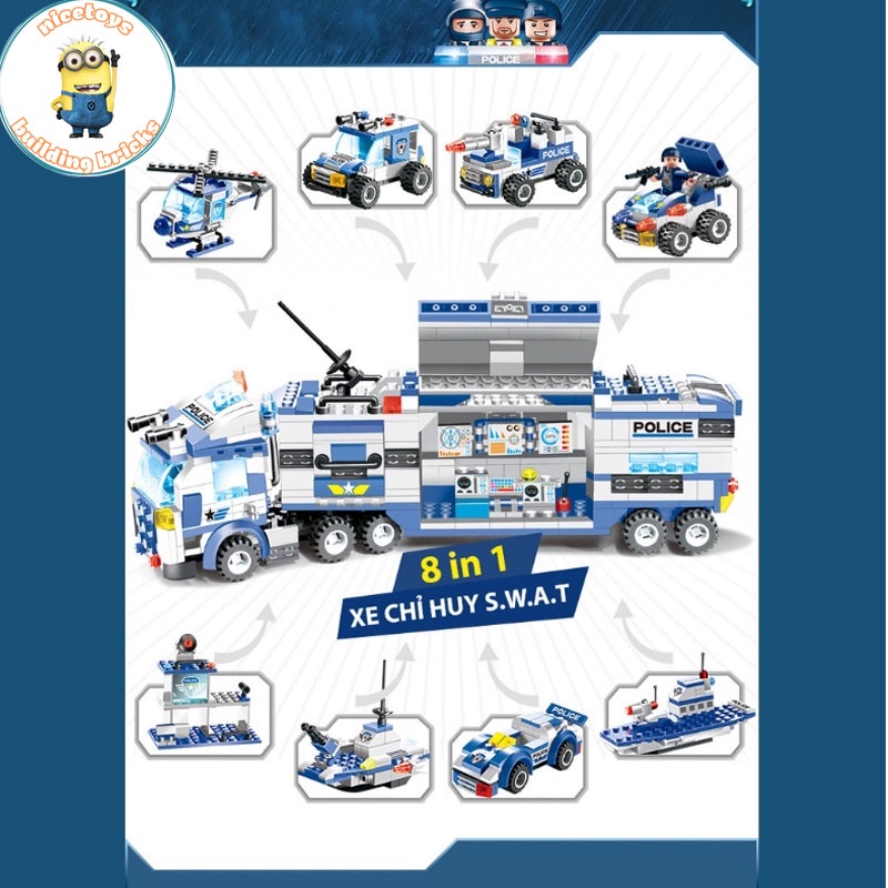 Đồ Chơi Lắp Ráp Kiểu LEGO Cảnh Sát Biển,Tàu Tuần Tra Biển,Chiến Hạm,Trực Thăng Ocean Police No PX250 Với 760+ Chi Tiết