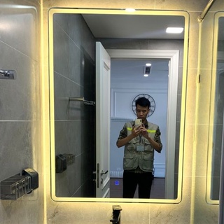 Gương nhà tắm treo tường, gương phòng wc cao cấp, gương cảm ứng đèn led 3 màu  kích thước 40x60 và 50x70cm HK3001