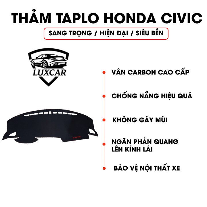 Thảm Taplo Da Carbon HONDA CIVIC - Chống nóng, bảo vệ Taplo LUXCAR đời xe 2017-2020
