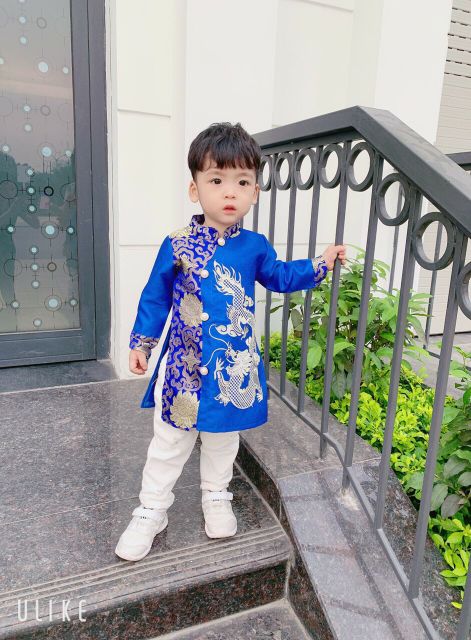 Áo dài cách tân gấm rồng cho bé yêu 9-31kg