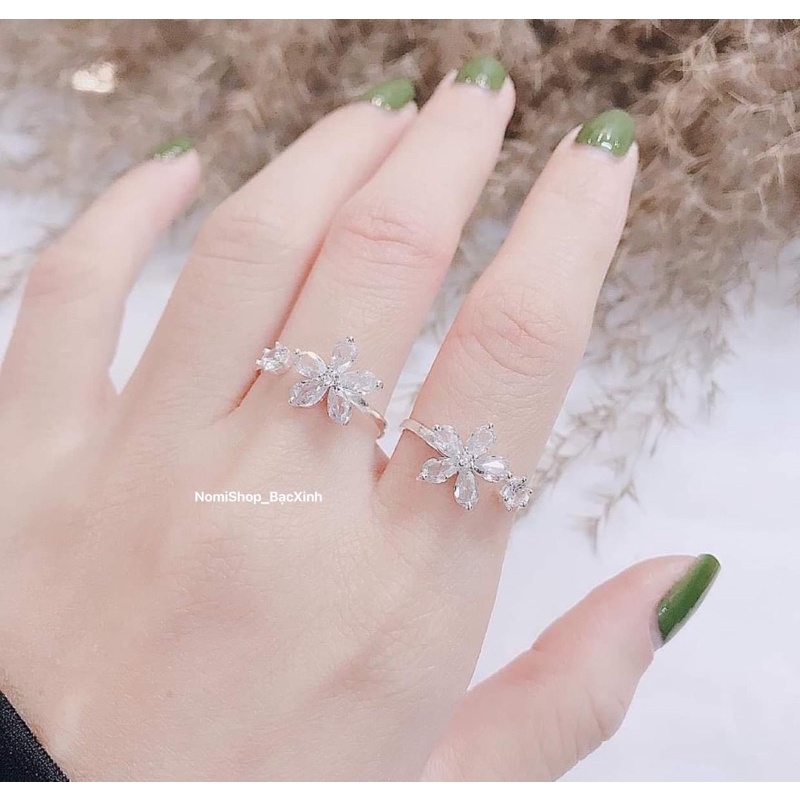 Nhẫn Bạc Hoa đá cho nữ. Hoa 5 cánh Freesize nhẹ nhàng lấp lánh Xinh đẹp cuốn hút Mainomi Shop Bạc Xinh