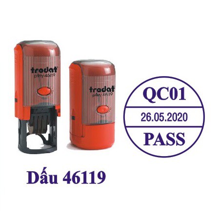 Dấu Trodat 46119 Tròn 19mm Khắc: Correct, Ký Hiệu, Logo, nội dung ngắn Có Ngày Tháng Năm