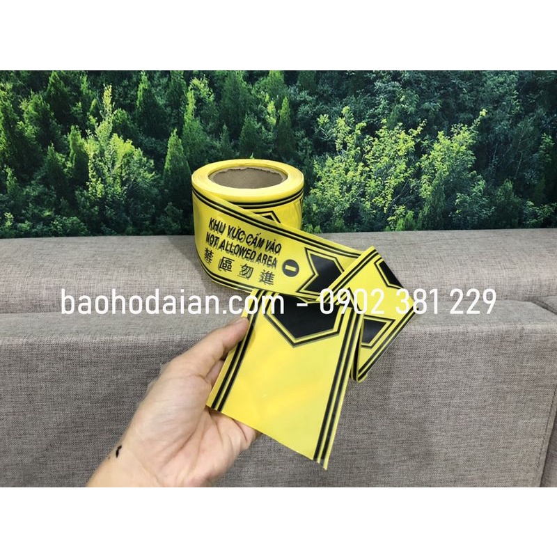 Cuộn dây cảnh báo khu vực cấm vào màu vàng đen - 8cm x 100m