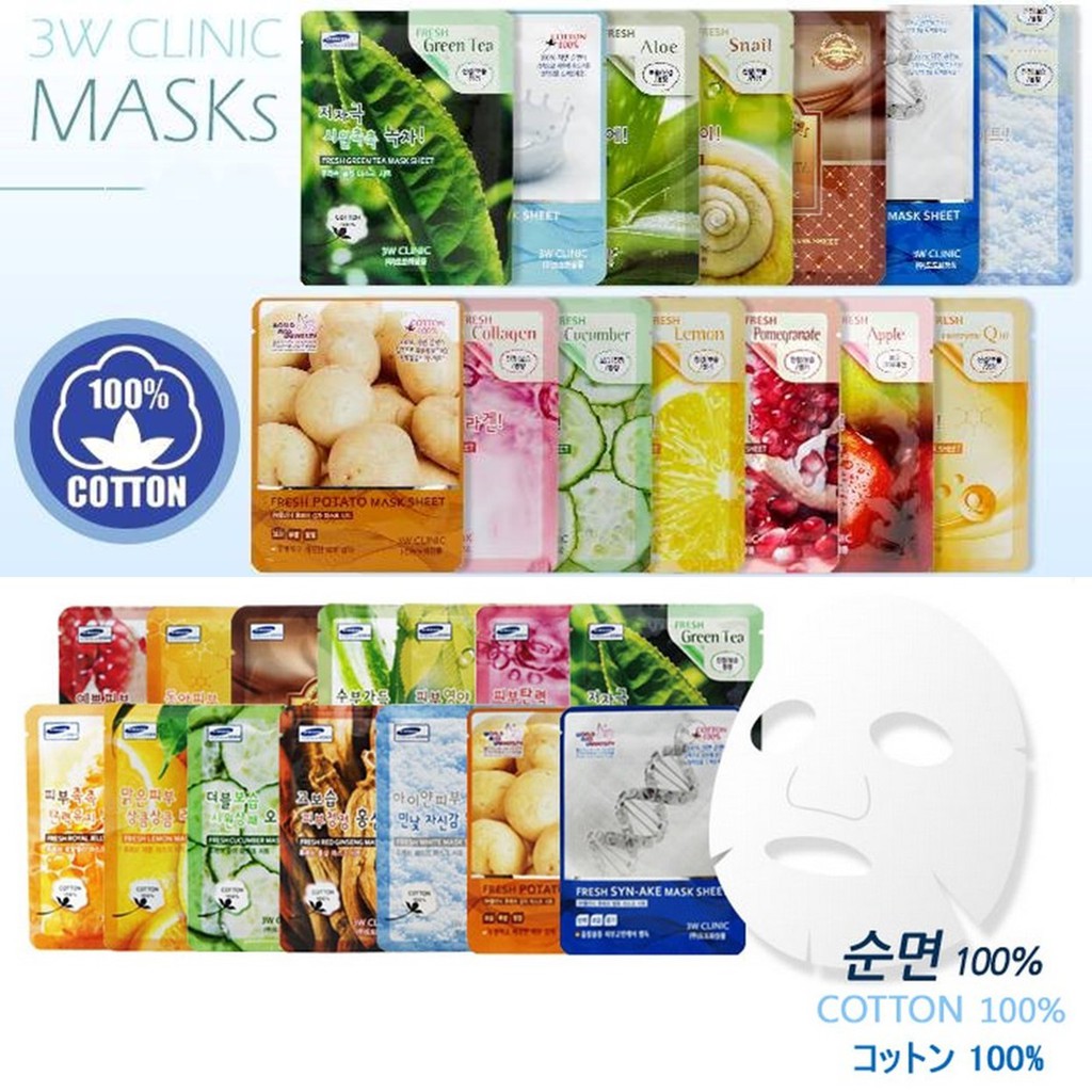 Mặt nạ dưỡng ẩm trắng da 3W Clinic Fresh Mask Sheet 23ml
