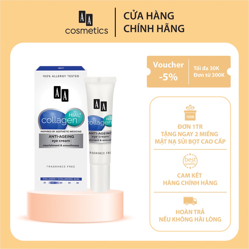 Kem trẻ hóa và giảm nhăn mắt AA Collagen Hial+ Anti - Ageing Eye Cream