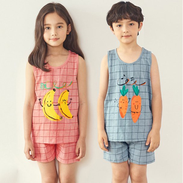 Đồ bộ thun ba lỗ cotton cho bé trai, bé gái mặc nhà mùa hè Unifriend U21-906. Size trẻ em 5-10 tuổi