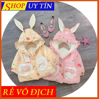 Bán sỉ áo khoác quả dâu lót nỉ bông mũ tai thỏ cho bg