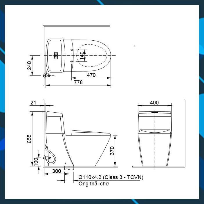 Bàn cầu 1 khối cao cấp INAX AC909VRN-1, công nghệ Aqua ceramic