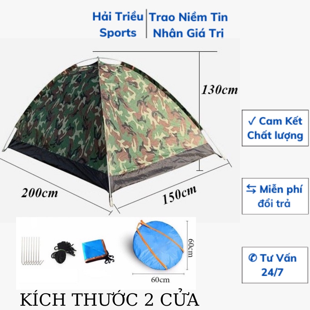 Lều cắm trại chống thấm, Lều cắm trại tự bung 2 cửa có lớp màn chống muỗi momo247