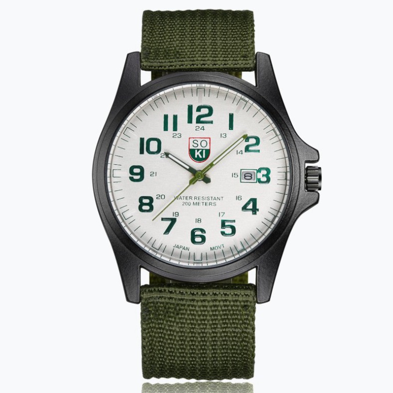 [G02]  Đồng hồ thời trang nam nữ Soki SK01 quân đội dây dù có lịch xem ngày, siêu giảm giá S023