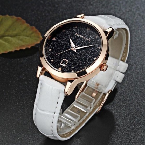 Đồng hồ nữ Sanda dây da mặt kim tuyến kèm lịch ngày style Hàn Quốc độc đáo + Tặng hộp đồng hồ + Pin dự phòng | BigBuy360 - bigbuy360.vn