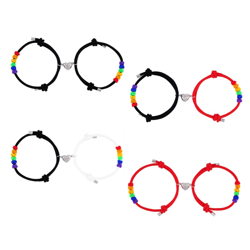 Flgo Bộ 2 Vòng Tay Hình Quả Dứa Thắt Nút Màu Cầu Vồng Phong Cách Âu Mỹ Cho Cặp