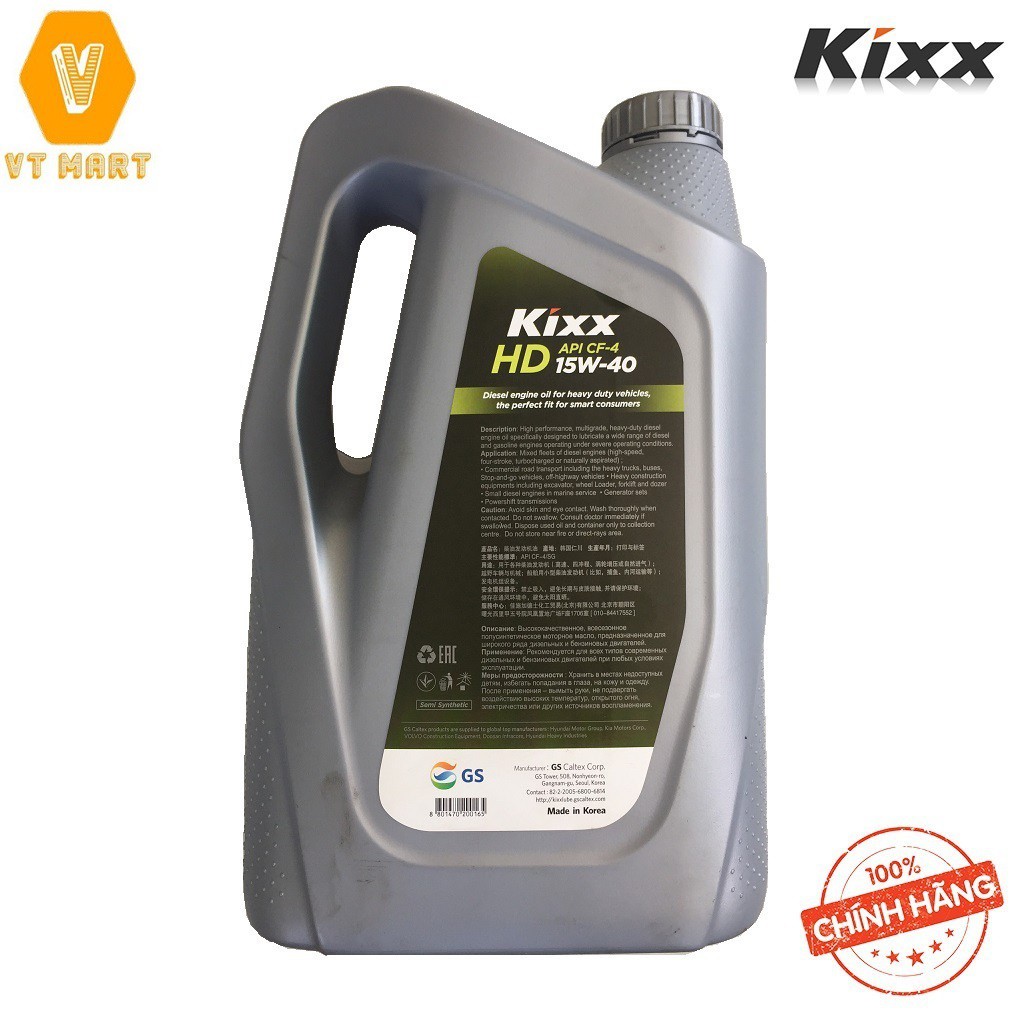 Dầu Động Cơ Kixx { loại 6 lít } HD CF-4 15W/40 6L,Dầu Bán Tổng Hợp dành cho động cơ diesel hạng nặng, đa cấp, chất lượng