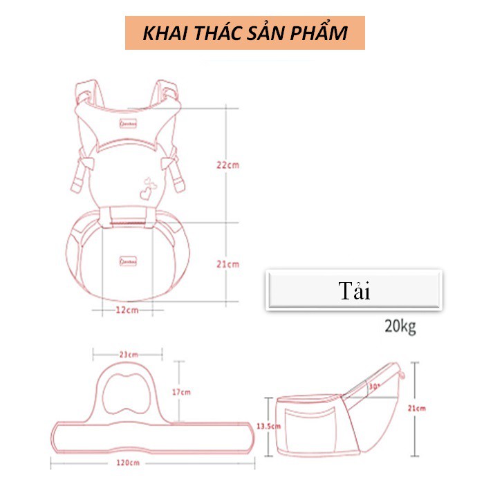 địu em bé 4 tư thế, địu ngồi trợ lực gọn nhẹ tiện dụng chống gù cho bé