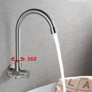 Vòi Rửa Chén Bát Lạnh Âm Tường INOX 304 cao cấp N-5030 xoay 360 độ dùng cho 2 hộc chậu