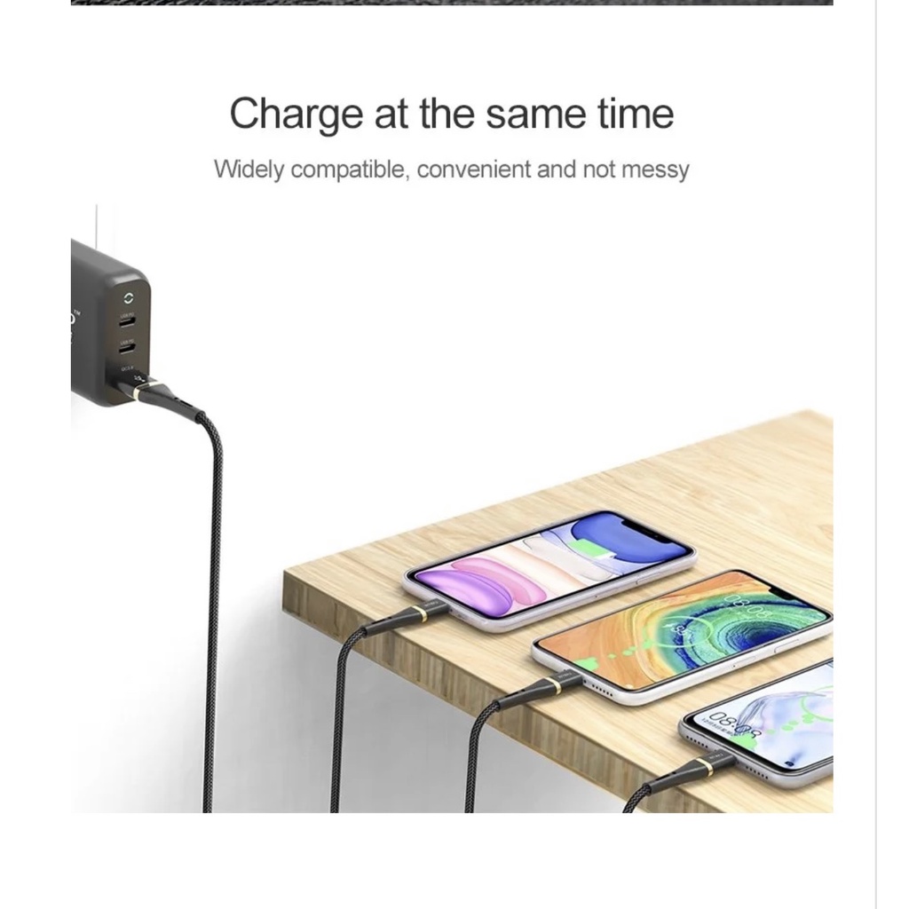 Cáp WIWU ED-104 3IN1 1,2m 2.4A USB FAST CHARGING DATA CABLE sạc nhanh 2.4A và truyền dữ liệu - Hàng chính hãng