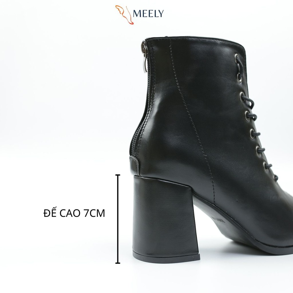 Giày Bốt Nữ MEELY Cổ Cao Boots Dây Buộc Khóa Sau 7phân Thời Trang - B22