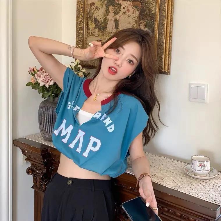 Áo Thun Tay Ngắn Cổ Chữ V Dáng Rộng Phong Cách Hàn Quốc Dễ Phối Đồ Thời Trang Cho Nữ áo phông nữ JL-TX-57