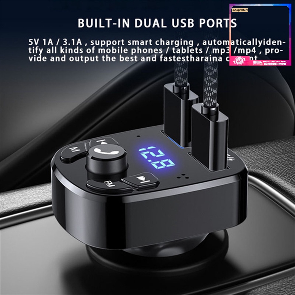 Tẩu sạc nhanh cổng USB kép Bluetooth 5.0 phát FM nghe nhạc MP3 dành cho xe hơi QCDZ