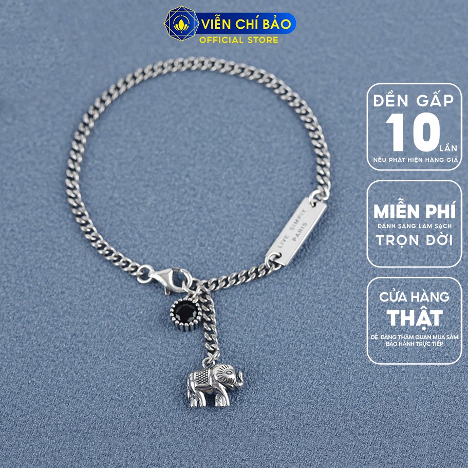 Lắc chân bạc nữ mix charm voi đá đen chất liệu bạc Thái 925 thời trang phụ kiện trang sức nữ Viễn Chí Bảo L200024