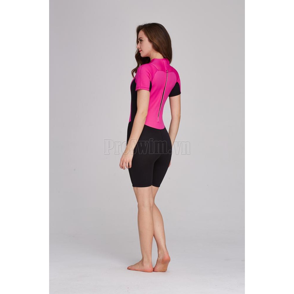 Đồ Bơi Liền Giữ Nhiệt Nữ Tới Đùi Wetsuit Sbart 1055 Đen Hồng | BigBuy360 - bigbuy360.vn