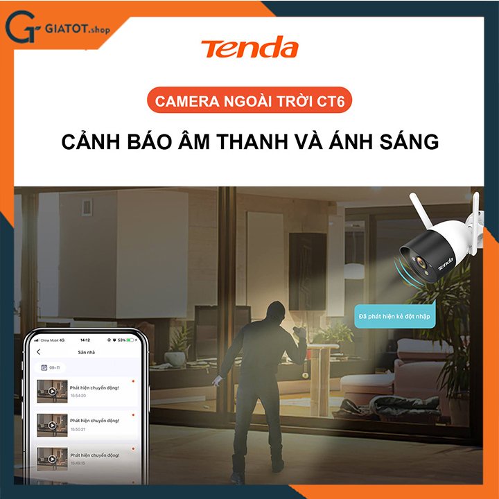 Camera wifi ngoài trời 3.0 có màu ban đêm Tenda CT6 chính hãng