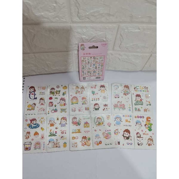 Hộp 12 tấm sticker tông pastel nhiều chủ đề mã JQ-003