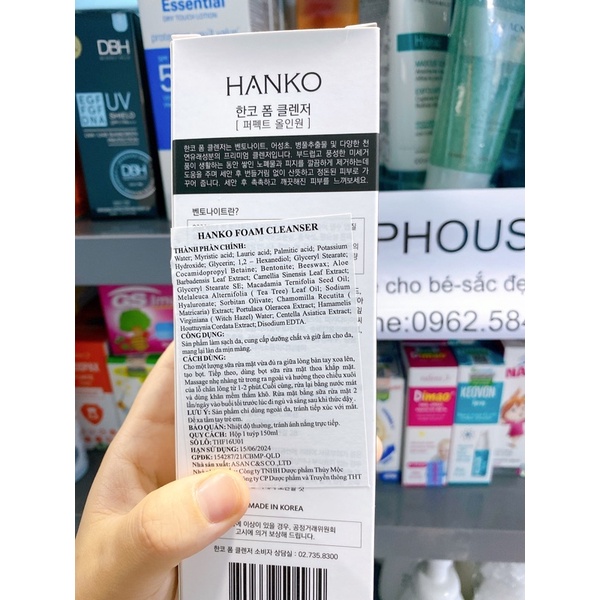 Sữa rửa mặt cho da dầu mụn Hanko foam cleanser 150ml